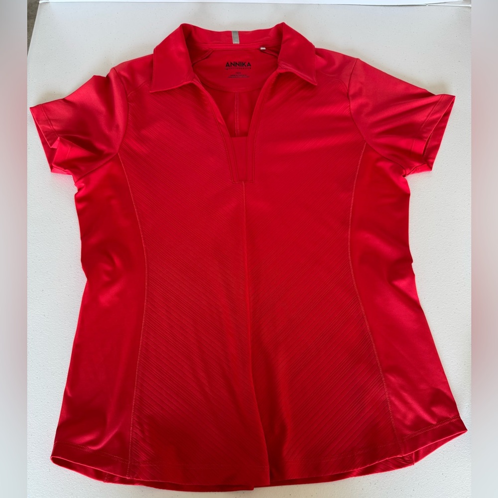annika cutter and buck Medium top red short sleeve polyester golf shirt